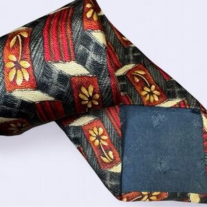 Vintage Bolgheri Silk Tie Made in Italy‎ Red Floral Geometric Pattern 57.5